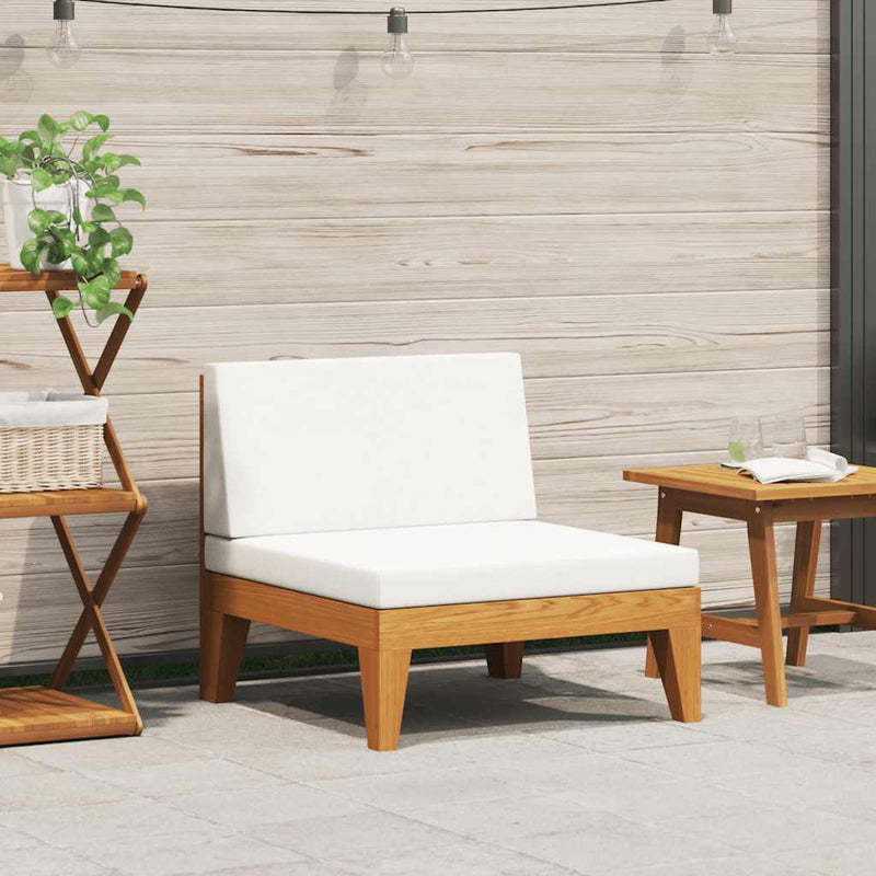 vidaXL Sectional Middle Sofa & Cream White Cushions Solid Acacia Wood