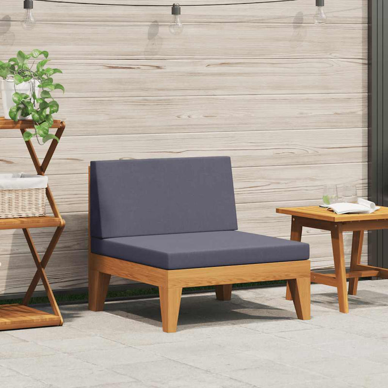 vidaXL Sectional Middle Sofa with Dark Grey Cushions Solid Acacia Wood