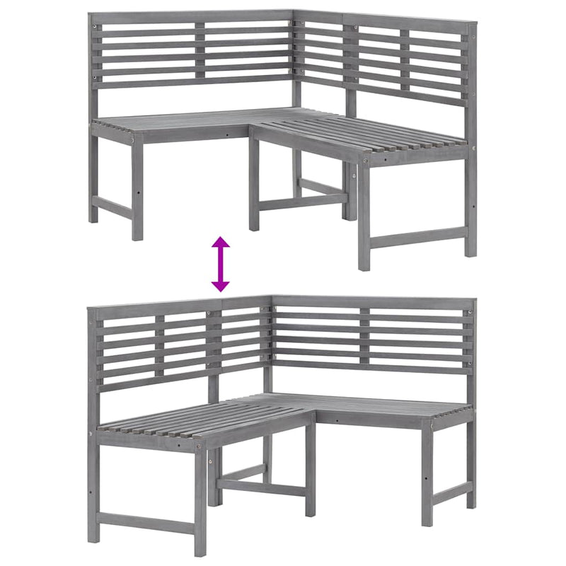 vidaXL Garden Corner Bench Grey 140 cm Solid Acacia Wood