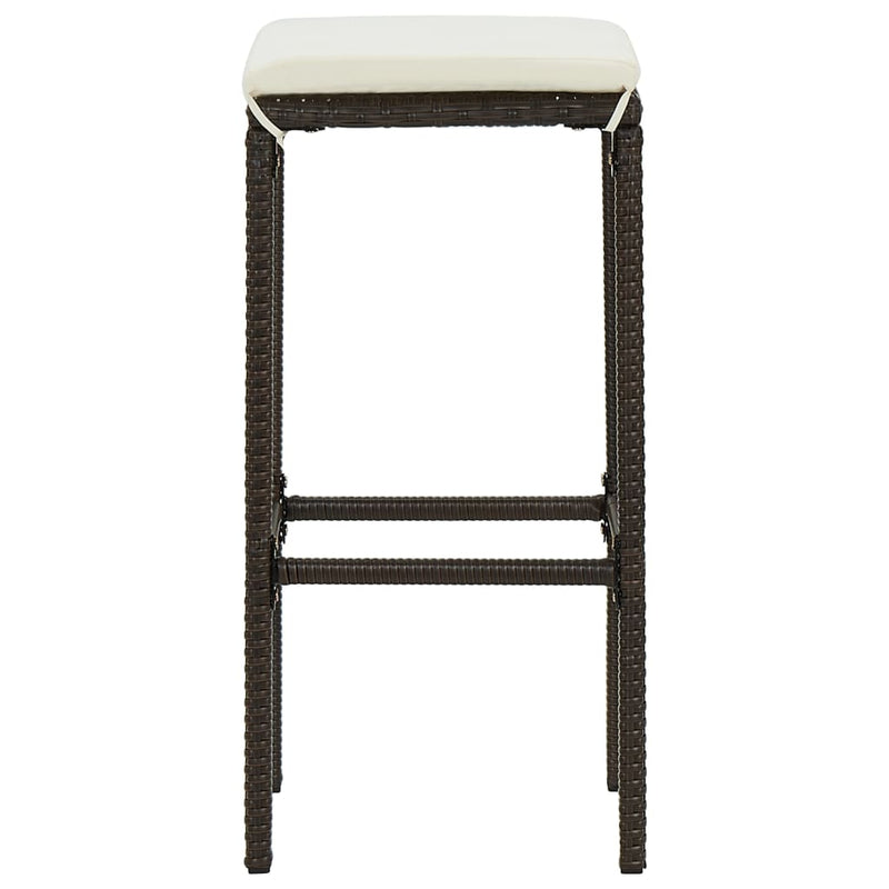 vidaXL Bar Stools with Cushions 2 pcs Brown Poly Rattan