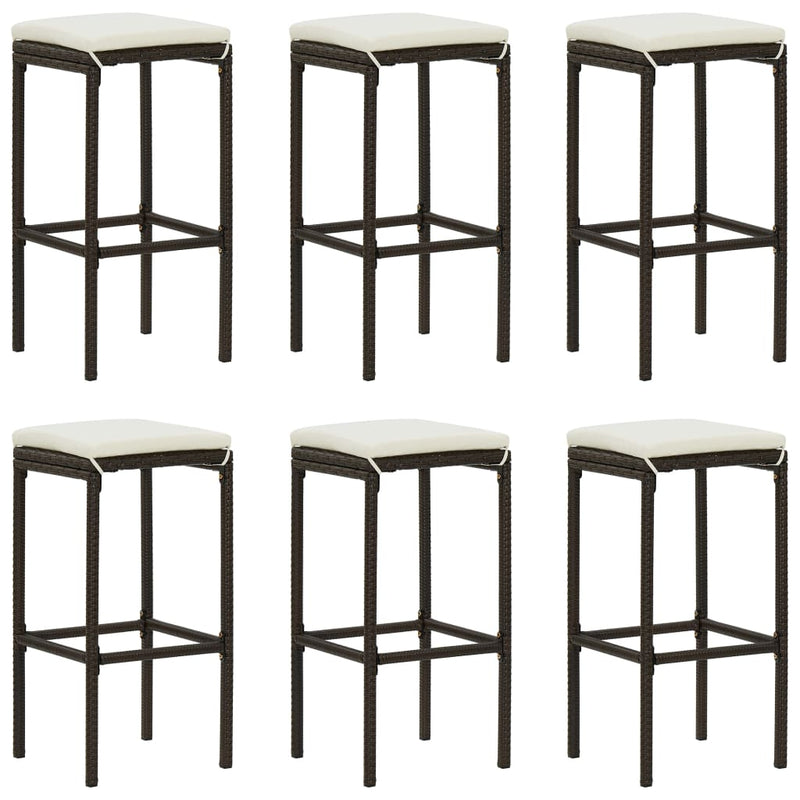 vidaXL Bar Stools with Cushions 6 pcs Brown Poly Rattan