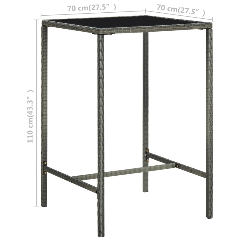 vidaXL Garden Bar Table Grey 70x70x110 cm Poly Rattan and Glass