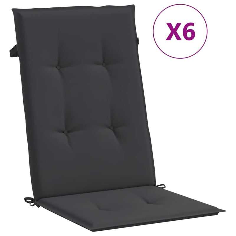 vidaXL Garden Highback Chair Cushions 6 pcs Black 120x50x3 cm Fabric