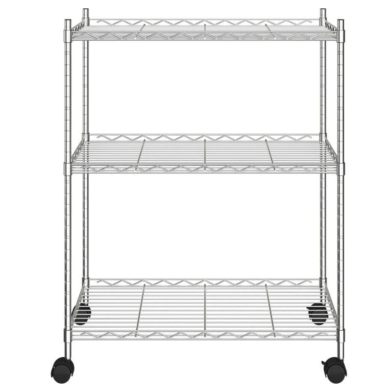 vidaXL 3-Tier Storage Rack with Wheels 60x35x81 cm Chrome 150 kg