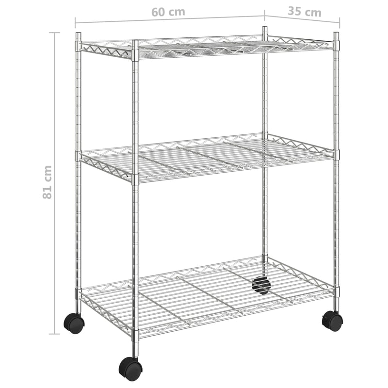 vidaXL 3-Tier Storage Rack with Wheels 60x35x81 cm Chrome 150 kg
