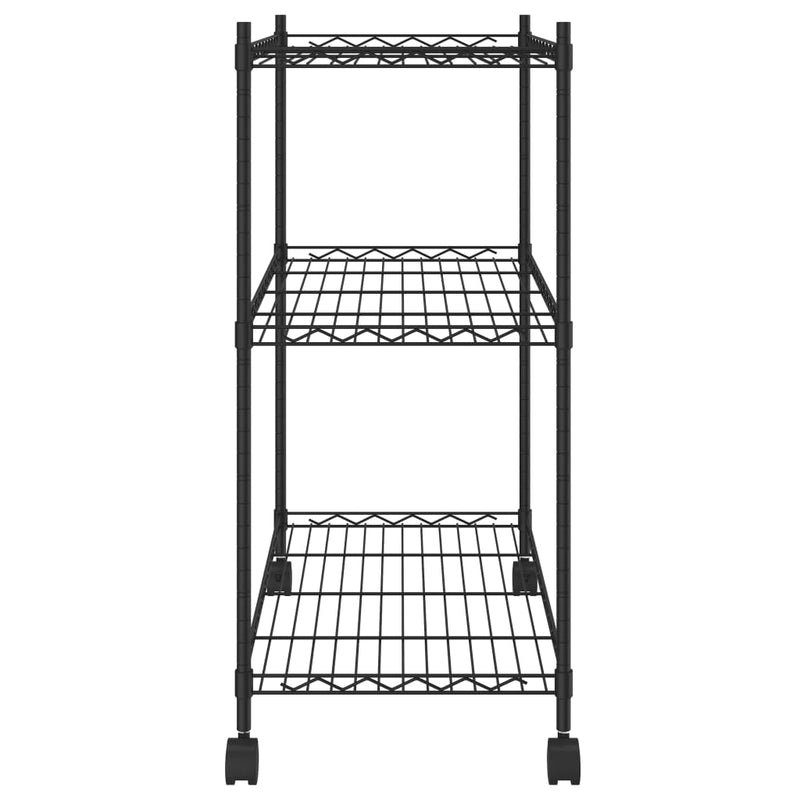 3-Tier Storage Rack with Wheels 60x35x81 cm Black 150 kg