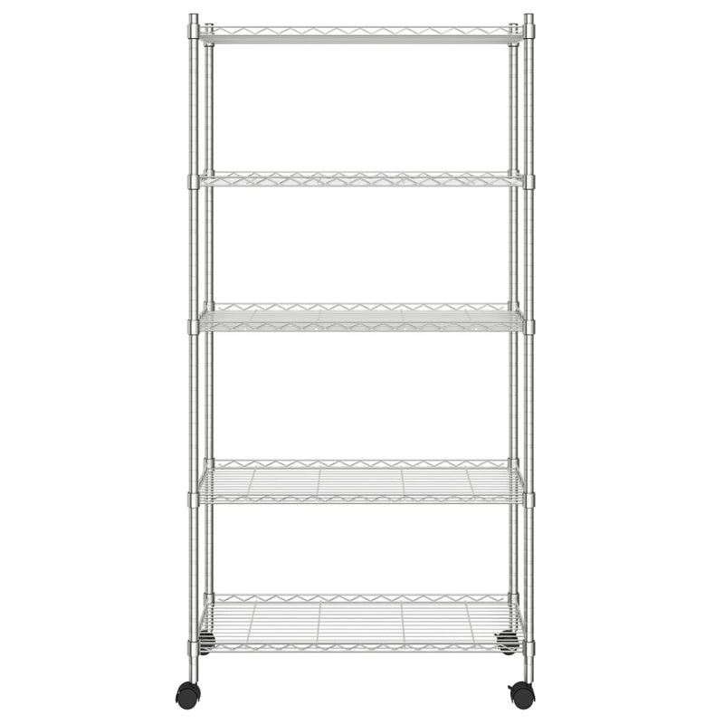 vidaXL 5-Tier Storage Shelf with Wheels 75x35x155 cm Chrome 250 kg