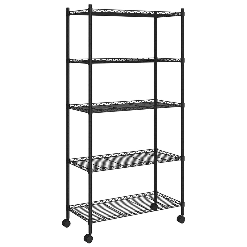 vidaXL 5-Tier Storage Shelf with Wheels 75x35x155 cm Black 250 kg
