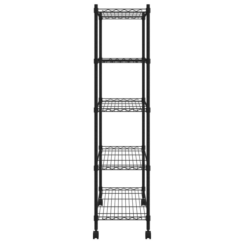 vidaXL 5-Tier Storage Shelf with Wheels 75x35x155 cm Black 250 kg