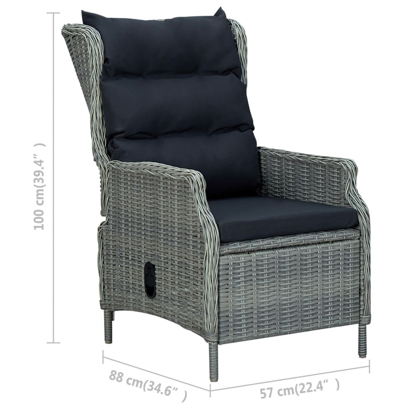 vidaXL Reclining Garden Chair with Footstool Poly Rattan Light Grey