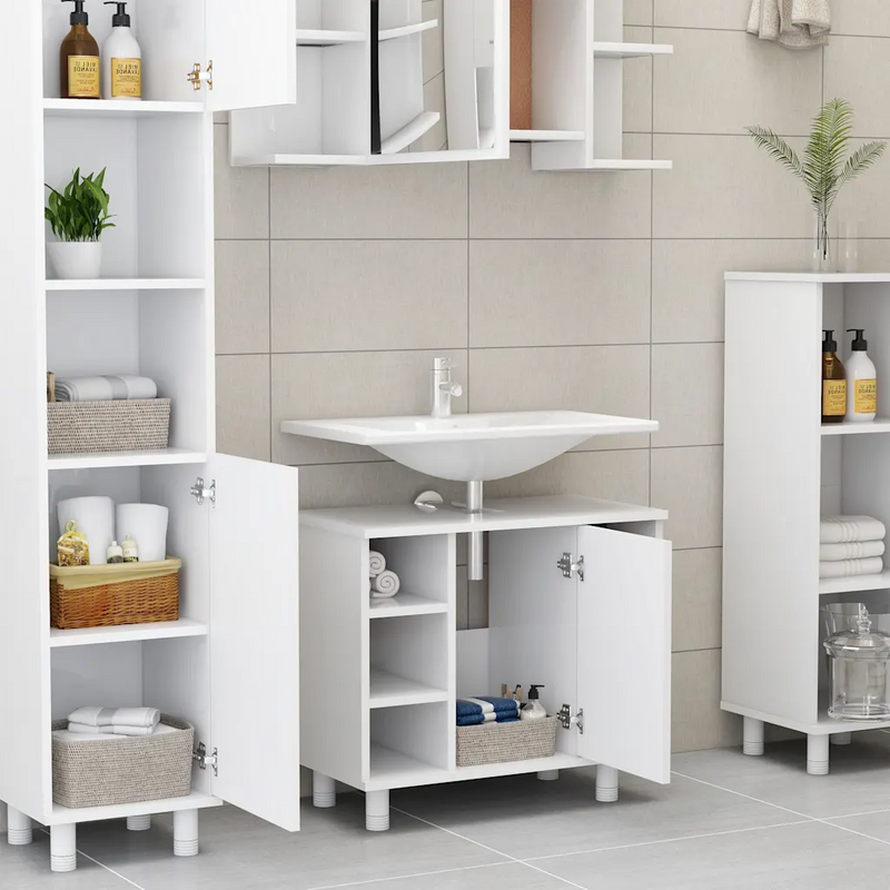 3 Piece Bathroom Furniture Set White Engineered Wood
