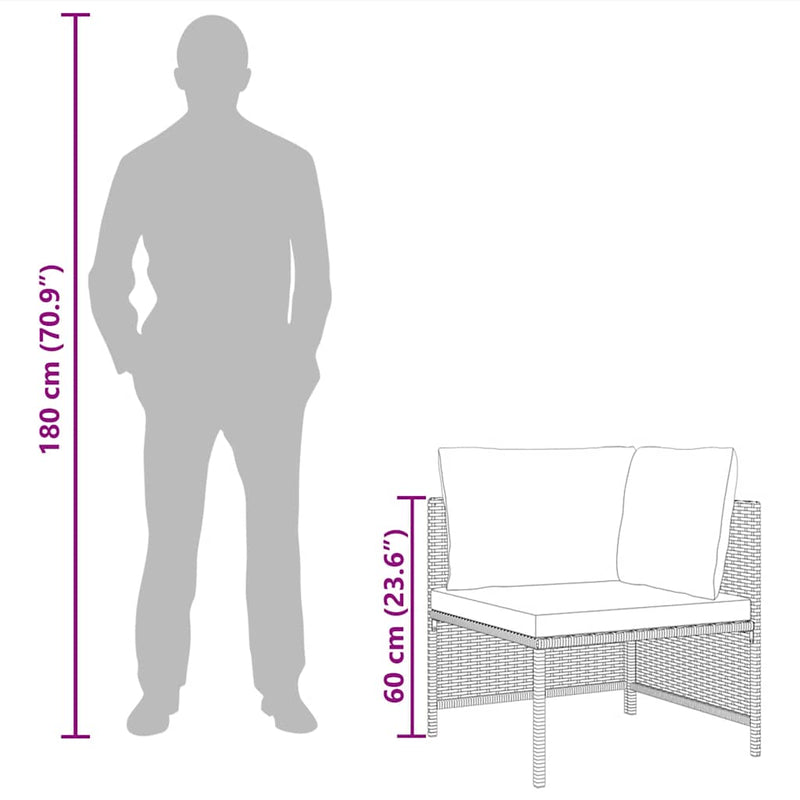 vidaXL Sectional Corner Sofa with Cushions Grey Poly Rattan