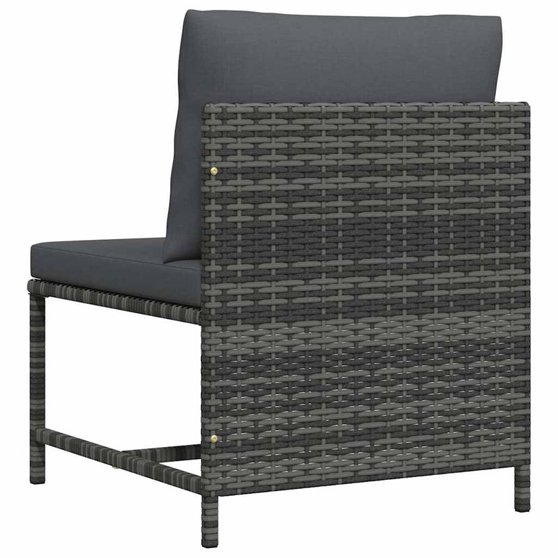 vidaXL Sectional Middle Sofa with Cushions Grey Poly Rattan