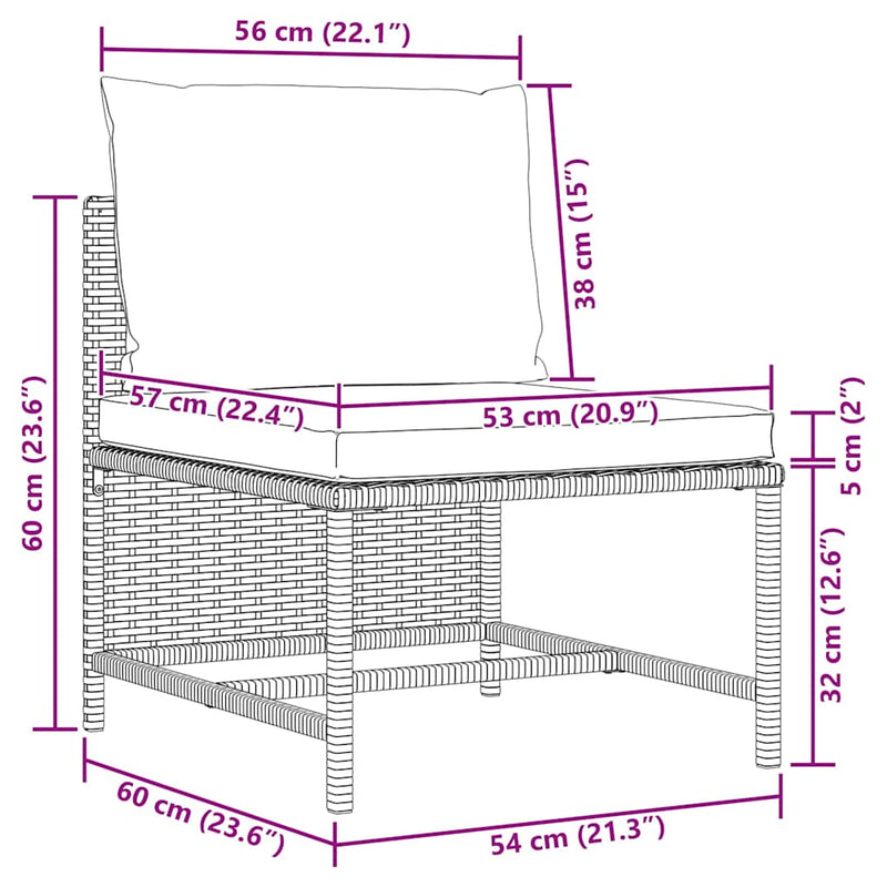 vidaXL Sectional Middle Sofa with Cushions Grey Poly Rattan