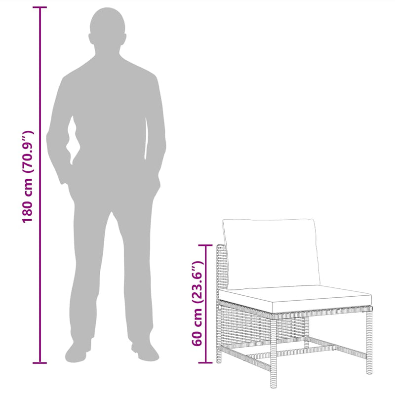 vidaXL Sectional Middle Sofa with Cushions Grey Poly Rattan