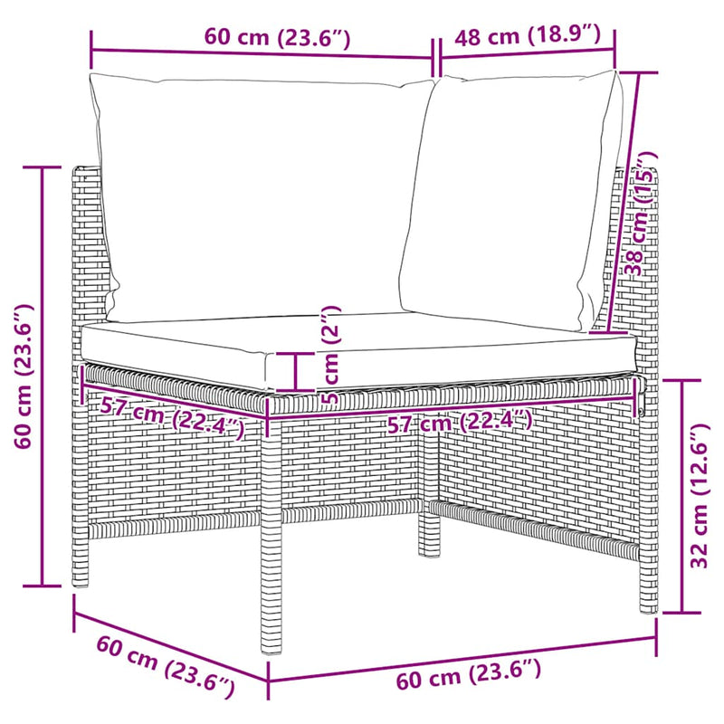 vidaXL 3-Seater Garden Sofa with Cushions Grey Poly Rattan