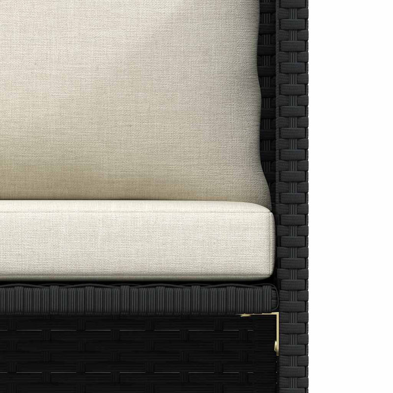 vidaXL Garden Sofa with Cushions Black Poly Rattan
