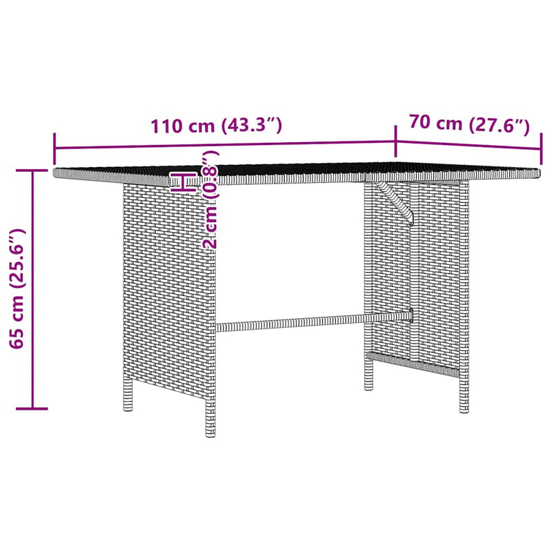 vidaXL Garden Dining Table Black 110x70x65 cm Poly Rattan