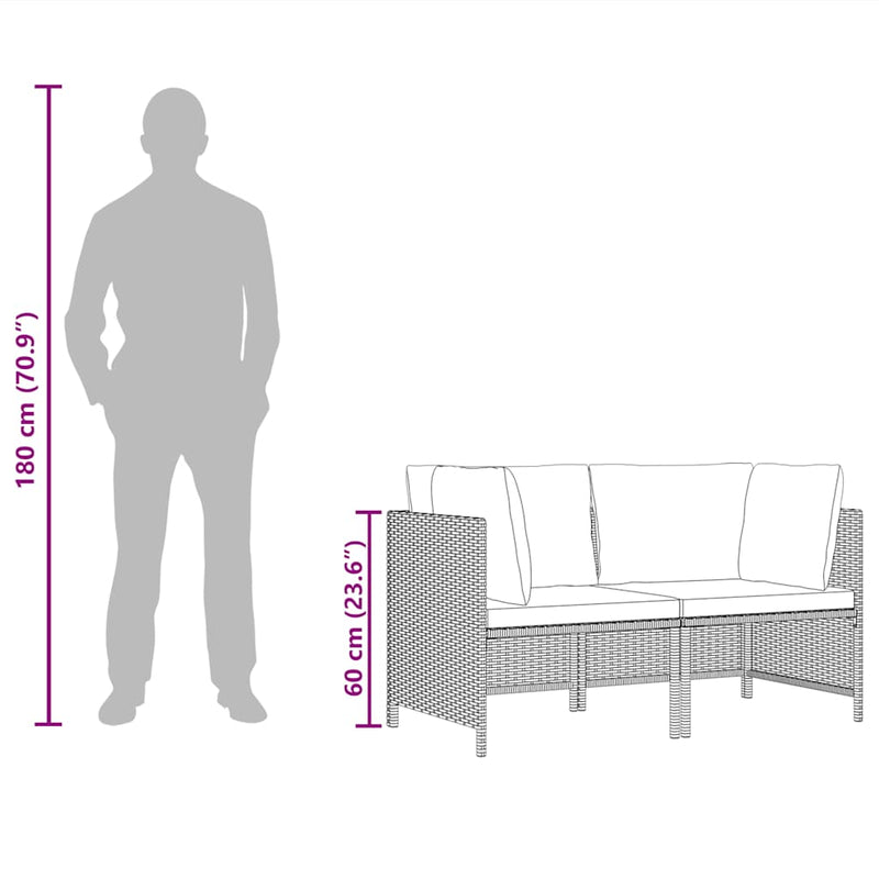 vidaXL 2-Seater Garden Sofa with Cushions Black Poly Rattan