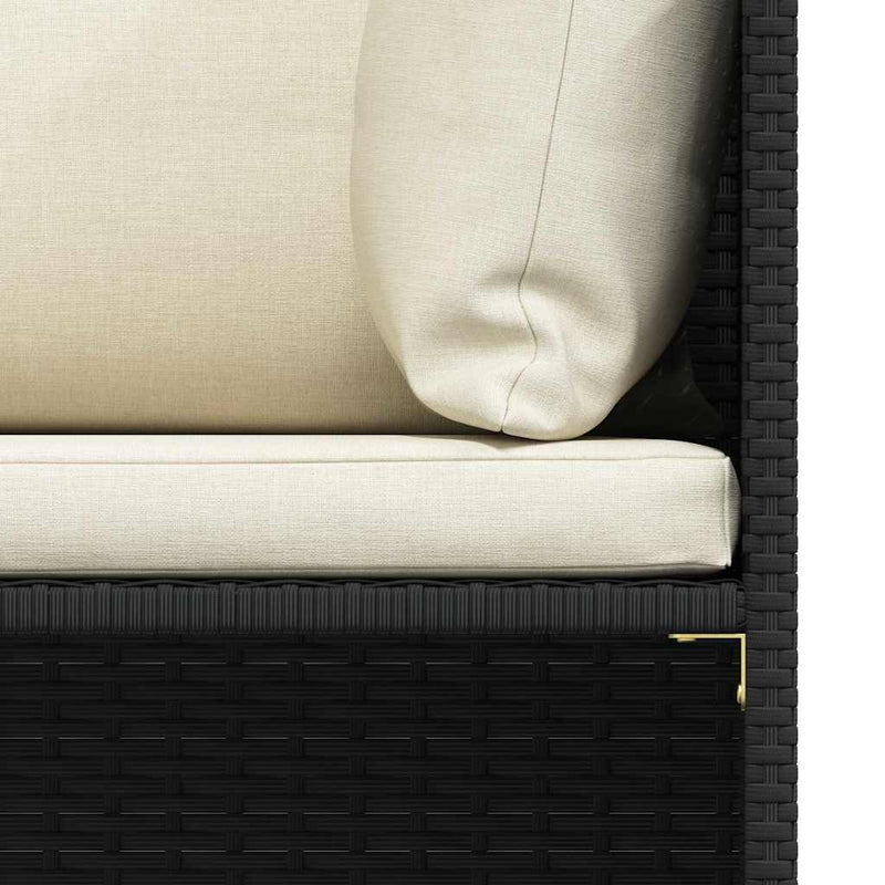 vidaXL 3-Seater Garden Sofa with Cushions Black Poly Rattan