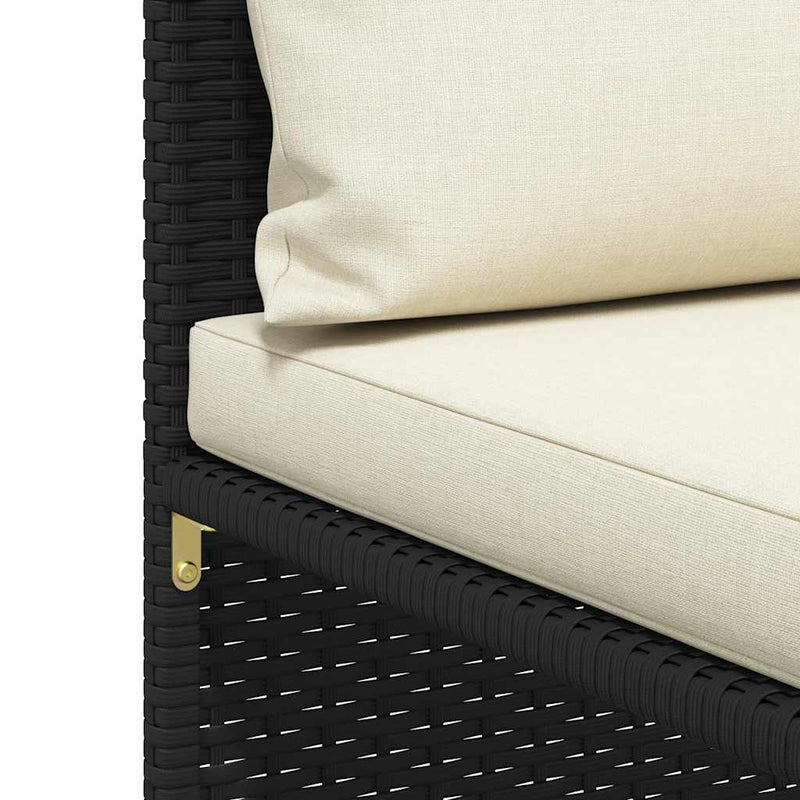 vidaXL 3-Seater Garden Sofa with Cushions Black Poly Rattan