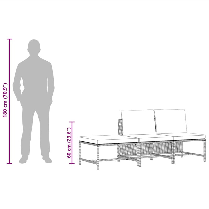 vidaXL 3 Piece Garden Sofa Set with Cushions Black Poly Rattan