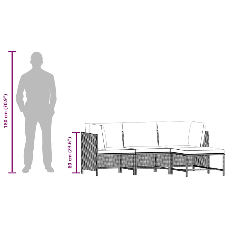 vidaXL 4 Piece Garden Sofa Set with Cushions Black Poly Rattan