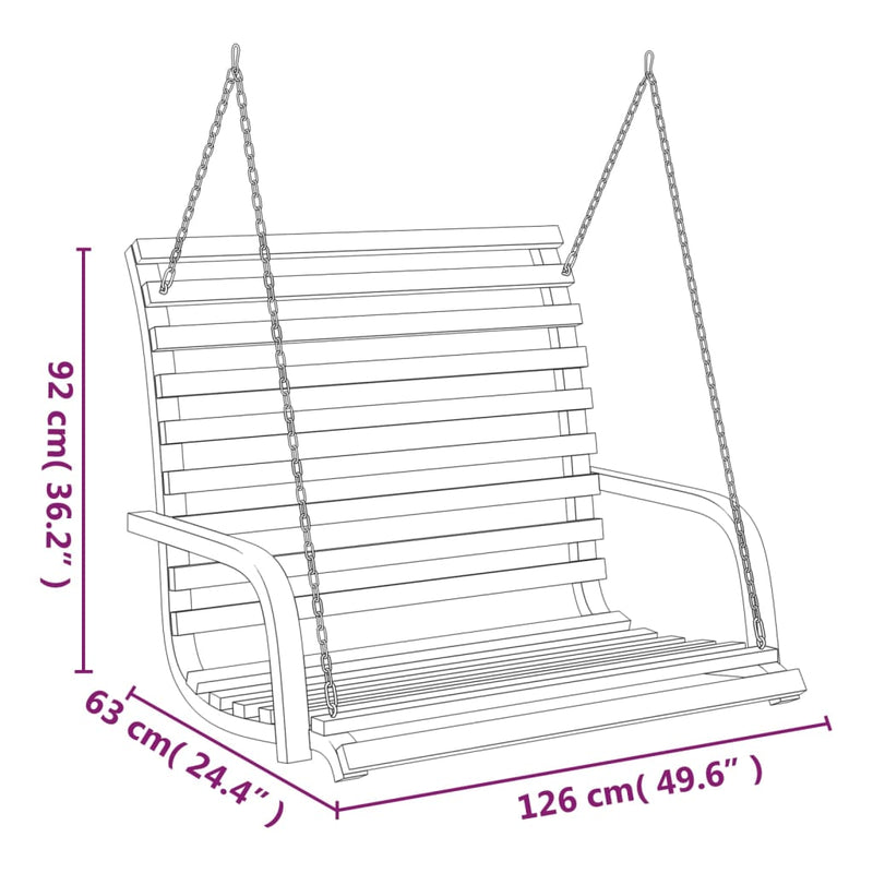 vidaXL Swing Bench Solid Bent Wood with Teak Finish 126x63x92 cm