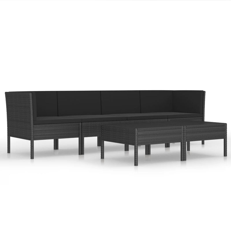 vidaXL 6 Piece Garden Lounge Set with Cushions Poly Rattan Black