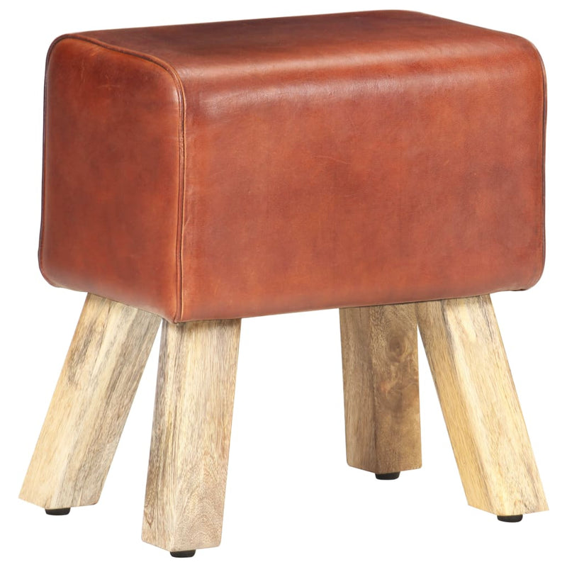 vidaXL Gym Bok Bench 38 cm Brown Real Leather and Solid Mango Wood