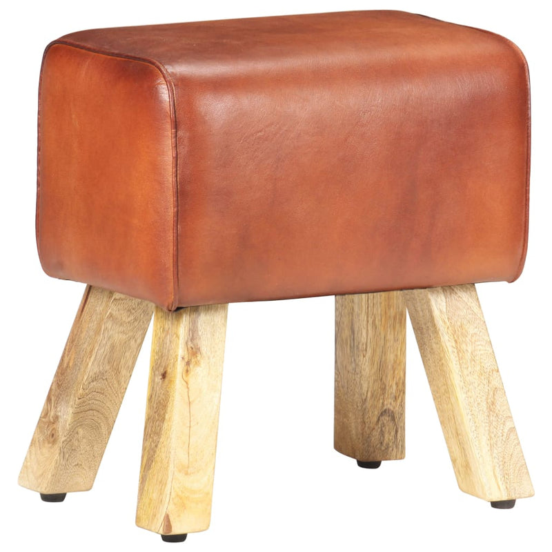 vidaXL Gym Bok Bench 38 cm Brown Real Leather and Solid Mango Wood
