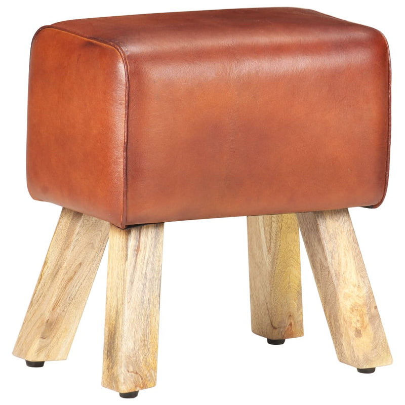 vidaXL Gym Bok Bench 38 cm Brown Real Leather and Solid Mango Wood