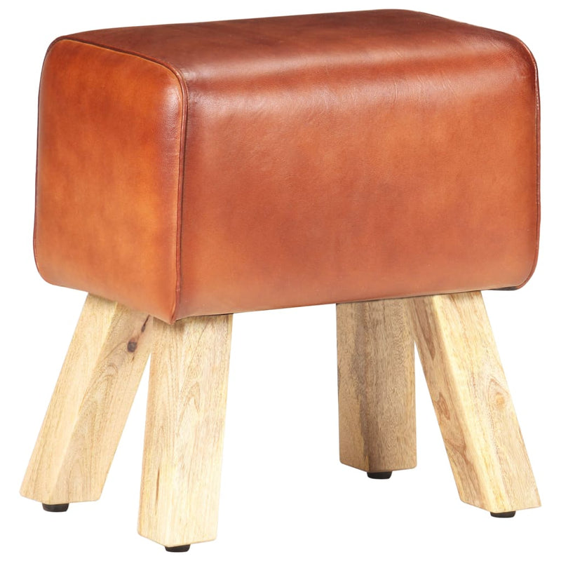 vidaXL Gym Bok Bench 38 cm Brown Real Leather and Solid Mango Wood