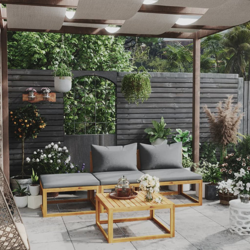 vidaXL 4 Piece Garden Lounge Set with Cushion Solid Acacia Wood