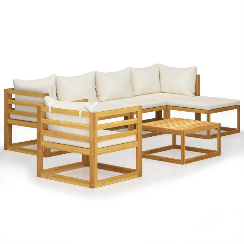 7 Piece Garden Lounge Set with Cushion Cream Solid Acacia Wood