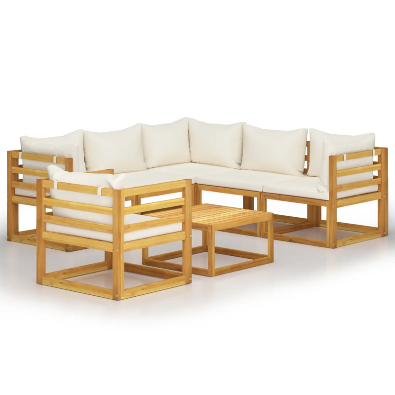 7 Piece Garden Lounge Set with Cushion Cream Solid Acacia Wood