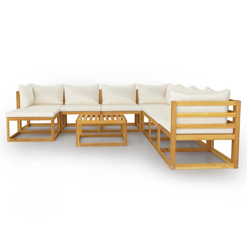 9 Piece Garden Lounge Set with Cushion Cream Solid Acacia Wood