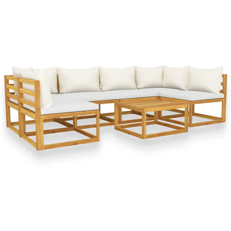 7 Piece Garden Lounge Set with Cushion Cream Solid Acacia Wood