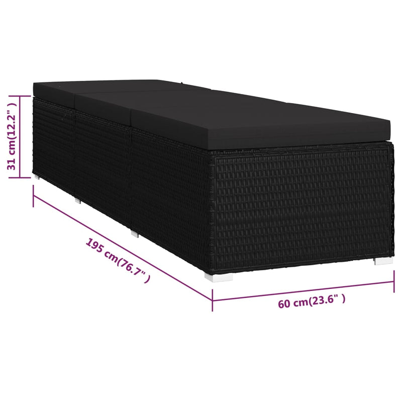 vidaXL 3 Piece Garden Sun Loungers with Tea Table Poly Rattan Black