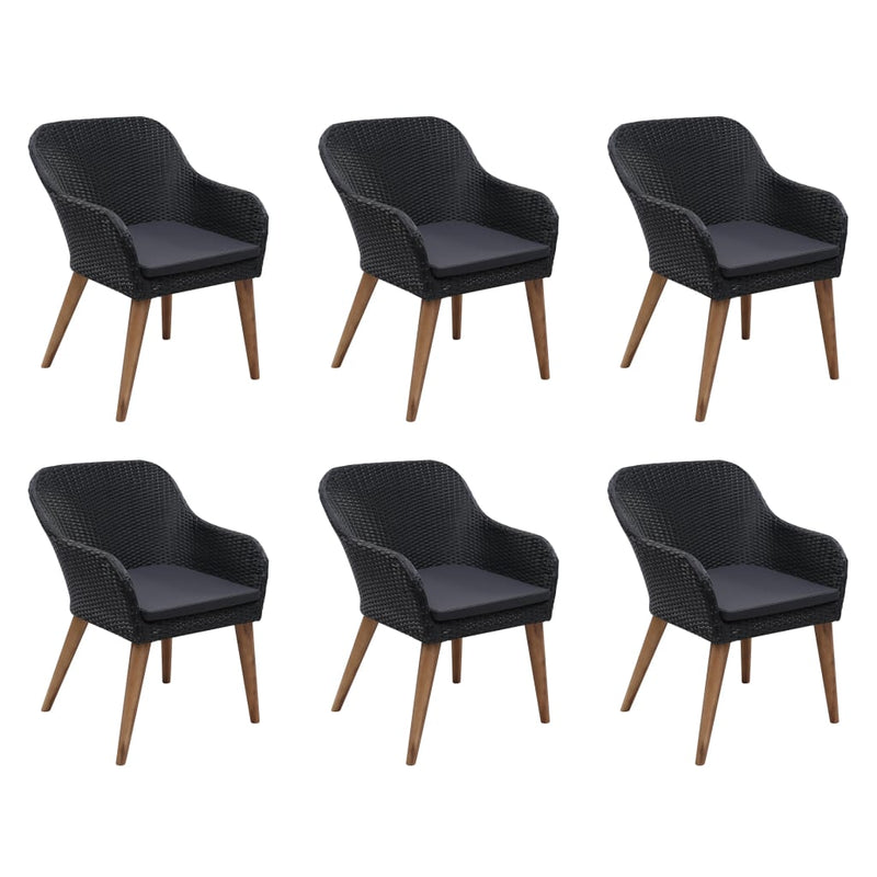 vidaXL 7 Piece Outdoor Dining Set with Cushions Poly Rattan Black