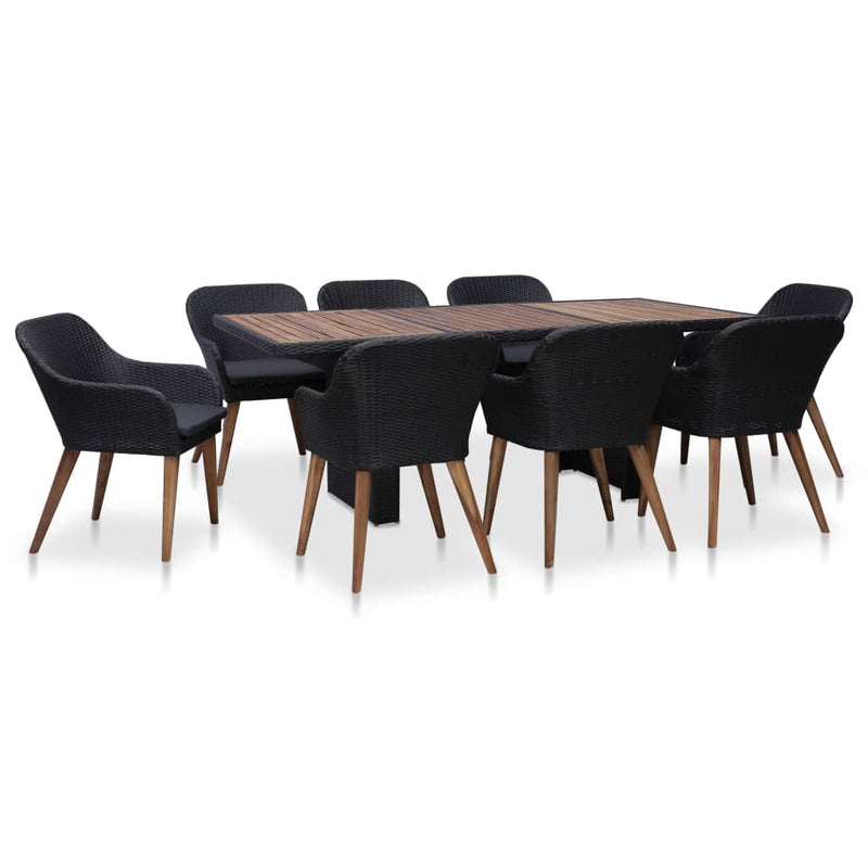 vidaXL 9 Piece Outdoor Dining Set with Cushions Poly Rattan Black