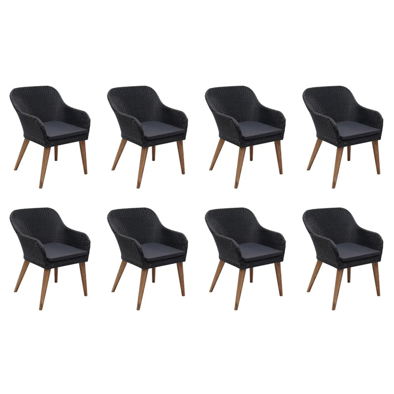9 Piece Outdoor Dining Set with Cushions Poly Rattan Black