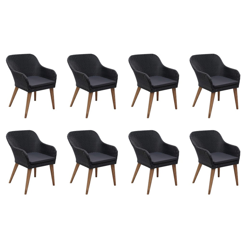 vidaXL 9 Piece Outdoor Dining Set with Cushions Poly Rattan Black