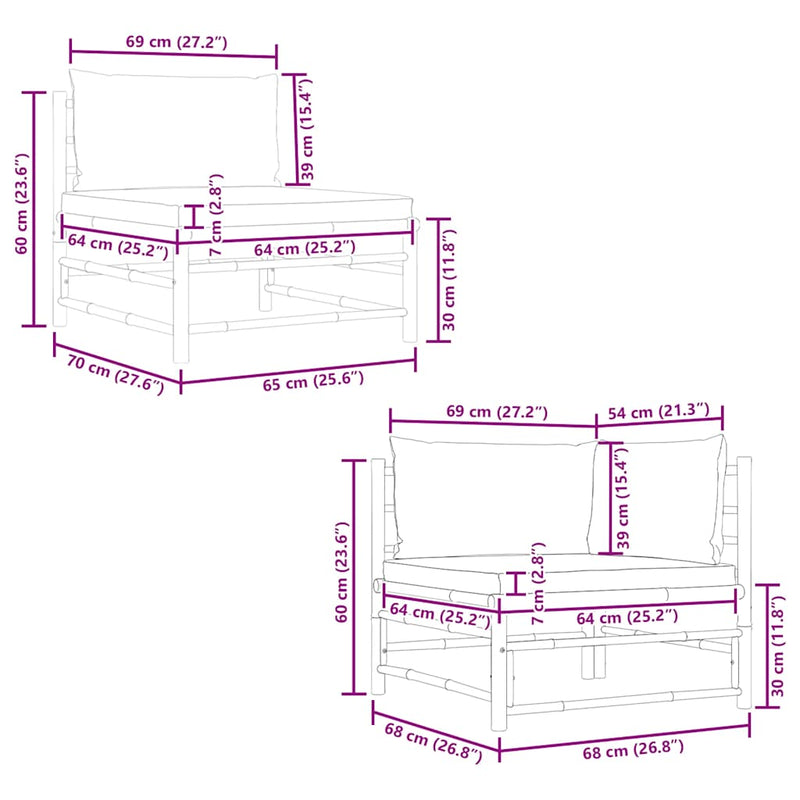 vidaXL 2 Piece Garden Lounge Set with Cream White Cushions Bamboo