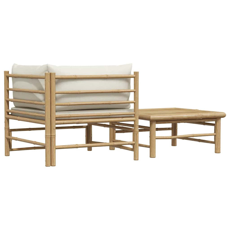 vidaXL 2 Piece Garden Lounge Set with Cream White Cushions Bamboo