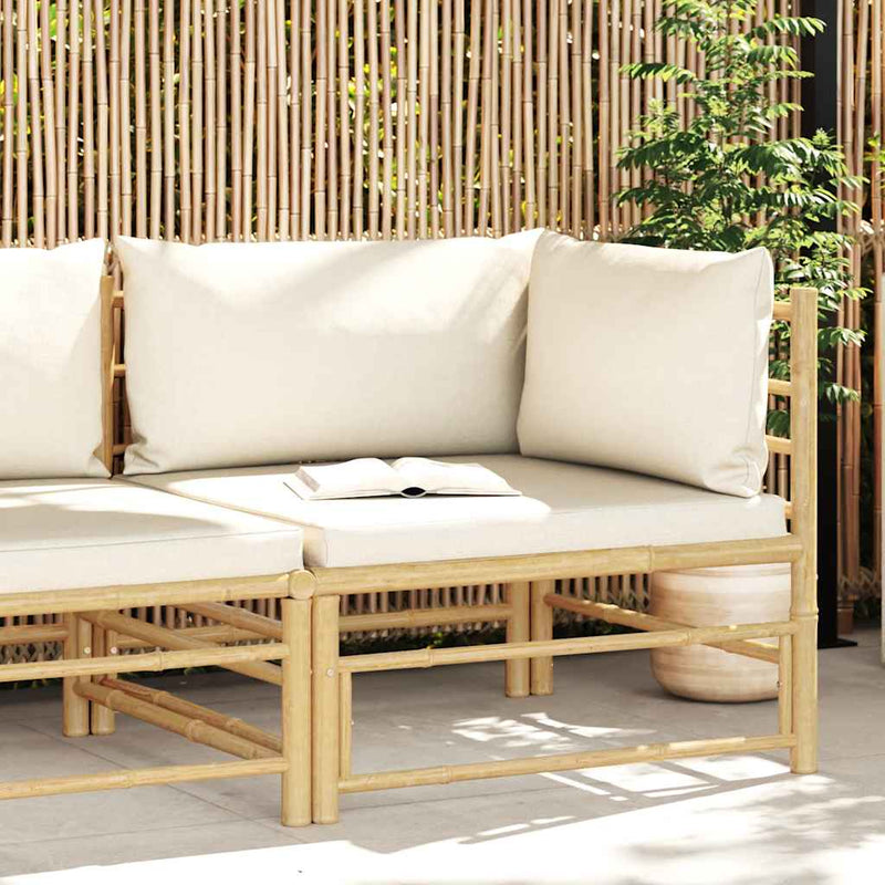 vidaXL Garden Corner Sofa with Cream White Cushions Bamboo