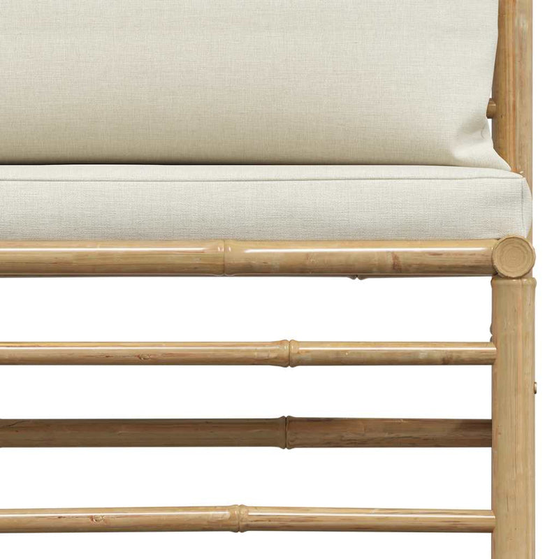 vidaXL Garden Middle Sofa with Cream White Cushions Bamboo