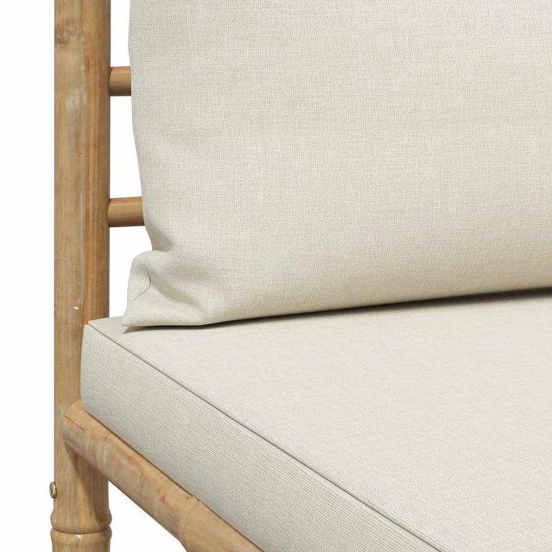 vidaXL Garden Middle Sofa with Cream White Cushions Bamboo