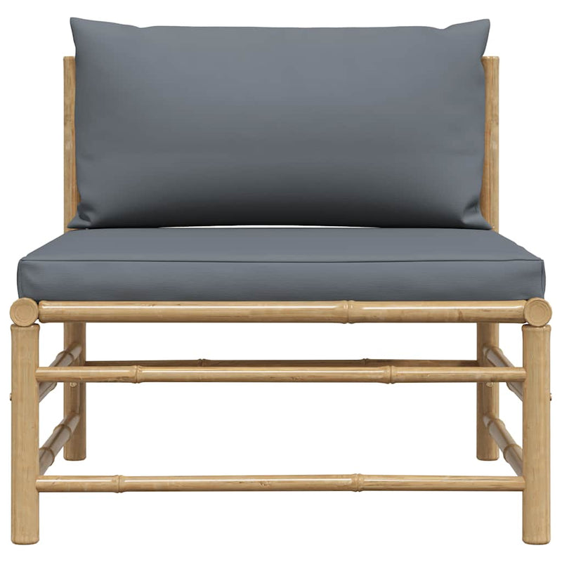 vidaXL Garden Middle Sofa with Dark Grey Cushions Bamboo