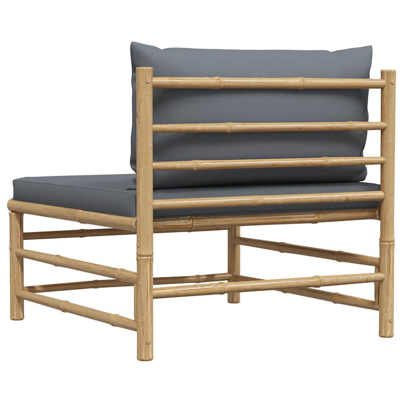 vidaXL Garden Middle Sofa with Dark Grey Cushions Bamboo